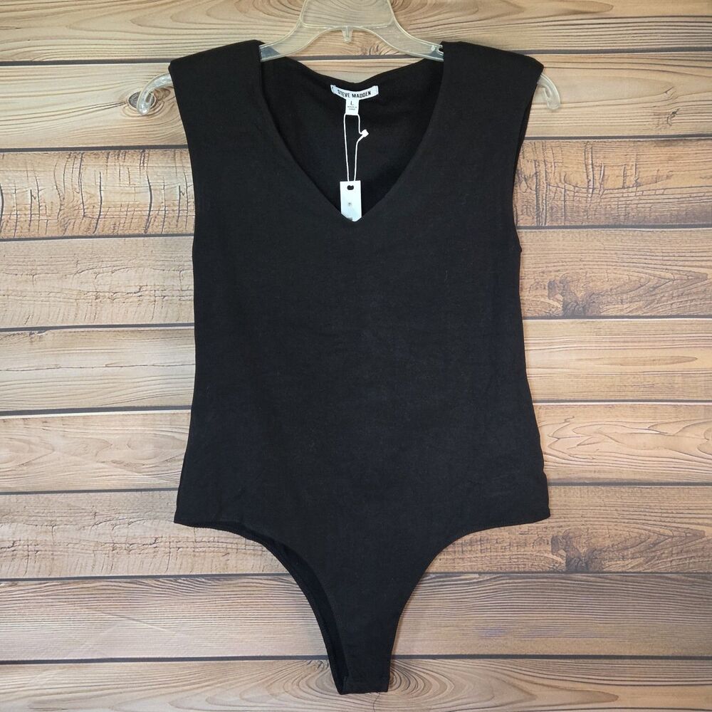 Steve Madden Bodysuit Women's Size Large Black One Piece Snap closure NWT NEW